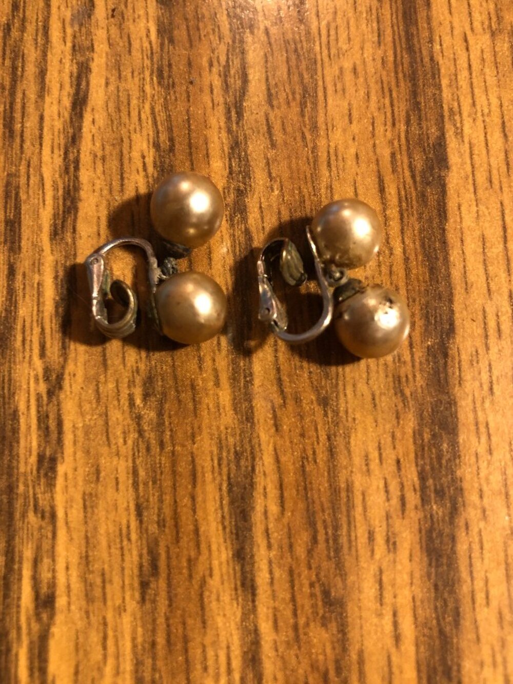Vintage Double Faux Pearl Clip On Earrings Gold Mid Century Costume Jewelry
